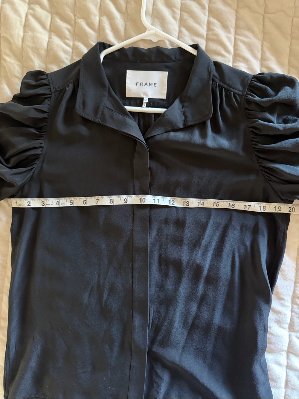 Frame Denim Black Puff-Sleeve Silk Blouse - Picture 9 of 9